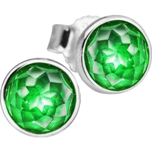 May Stud Earring With Royal-Green Crystal 100% Authentic Sterling-Silver-Jewelry Free Shipping