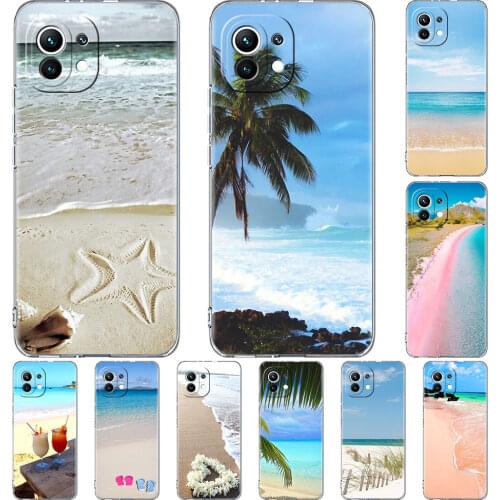 Silicone Phone Case For Xiaomi Mi Poco X3 NFC 10T Pro 11 M3 Note 10 Lite F3 9T F1 11i Clear Soft Back Cover Summer Beach Scene
