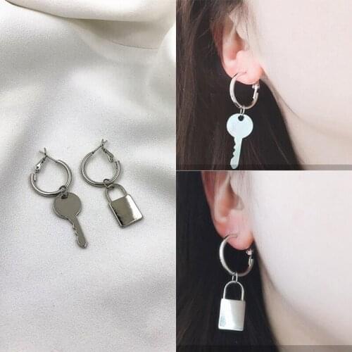 Punk Simple Solid Color Metal Key Lock Drop Earrings Hiphop Keys Locks Tool Earrings for Women Girls Ear Jewelry Gift 2021 Trend