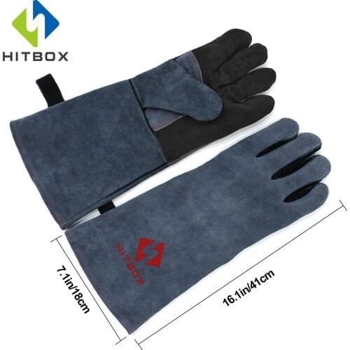 HITBOX Welding Gloves For Welder BBQ Kitchen Stove Heat Puncture Resistant Pet Training 1.3mm Thick Leather Protective Equipment
