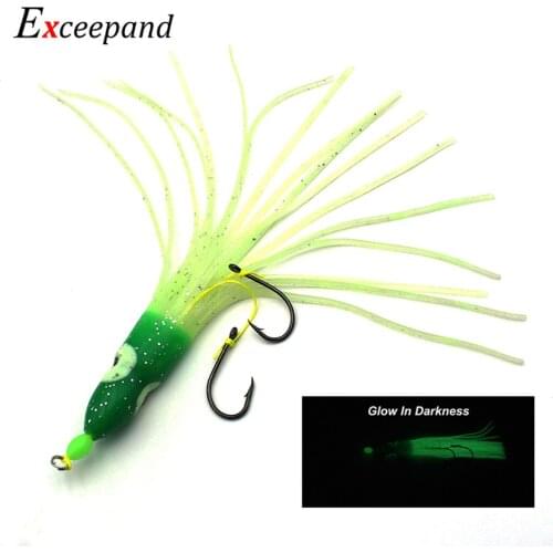 Exceepand 1PC 16cm Luminous Squid Skirts Soft Plastic Octopus Lure Saltwater Rigged Double Hooks Pesca Leurre Carp Glow Bait
