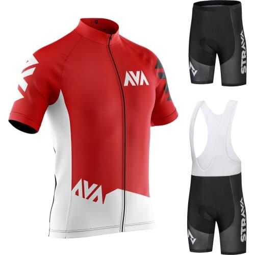 STRAVA pro team Cycling Jersey Men Set Bib Shorts Set Summer Mountain Bike Bicycle Suit Bicycle Racing Uniform Clothes