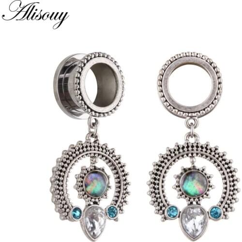 Alisouy Stainless Steel Pendant Ear Plug Tunnels Ear Piercings Screw Expansion Ear Stretched Piercing Flesh Tunnels Body Jewelry