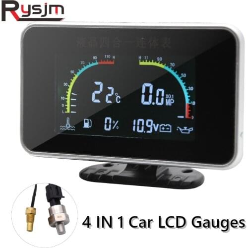 High Quality 4IN 1 Digtal LCD Car Gauges Water temperature+Voltmeter+Oil Pressure+Fuel Gauge fit for 9-36V Car Motorcycle