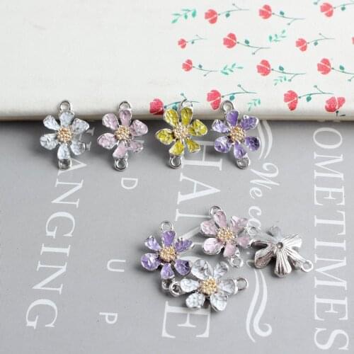 DIY Jewelry Findings Wholesale 100pcs 12*18mm Enamel Alloy Colorful Daisy Flower Connector Charms Earring Necklace Pendants