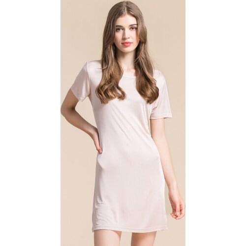 Women Full Slips 100%natural silk short sleeve slip Solid nude white black dress new underwear Comfortable Silk Slip