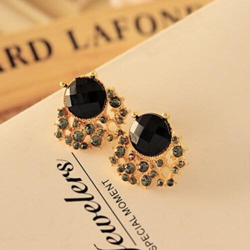 Black Crystal Stud Earrings For Women Shine Rhinestone Fashion Ladies' Earring New Designer Big Stud Earrings Gift #ER121