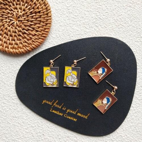 ZiccoWong Ethnic Vintage Oil Painting Dangle Earring For Women Girl Abstract Square Geometric Drop Earring Party Gift Jewelry