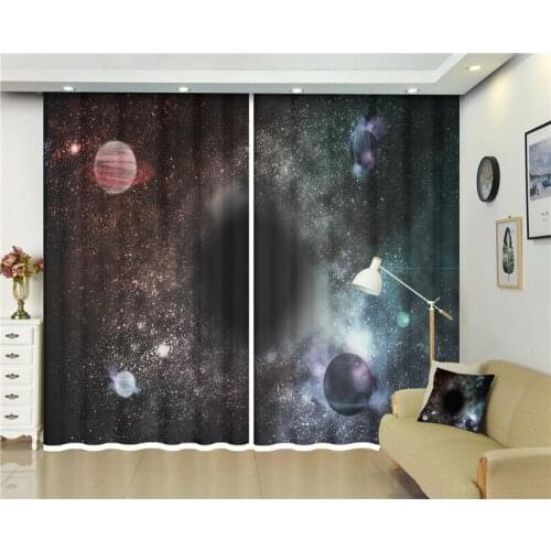 2 Panels Grommets Hooks 3d curtains Galaxy Space printed for Bed room Living room Home Outdoor Indoor Wall Decorations