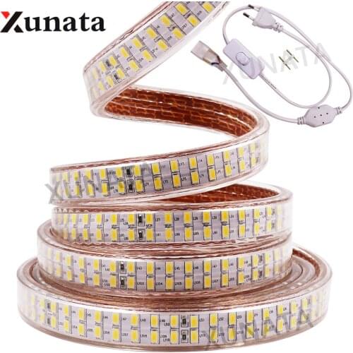 220V SMD 5730 LED Strip Light Double Row Super bright 240Leds/m Waterproof Led Ribbon Tape Flexible Led Stripe With Switch