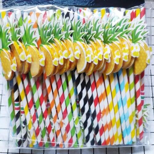 25pcs/Set Disposable Paper Pineapple fruit shape Straws Creative Glitter Drinking Straw Fashion Birthday Party SuppliesMix Strip