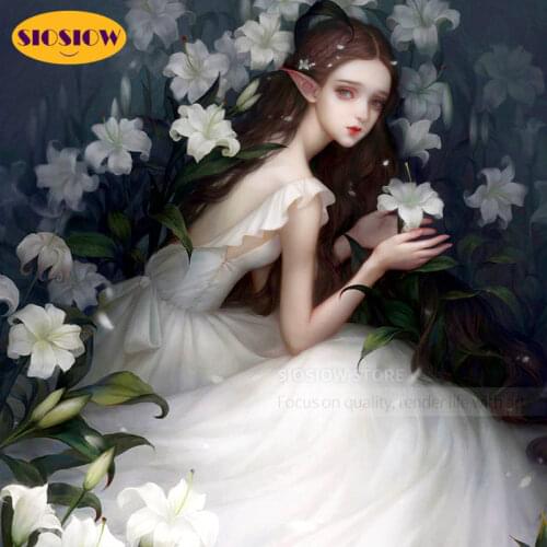 5d Diy Diamond Mosaic Embroidery Girl Chinese Cross Stitch 3D Diamond Painting Lily Flower Fairies Full Square Drill Decor Home