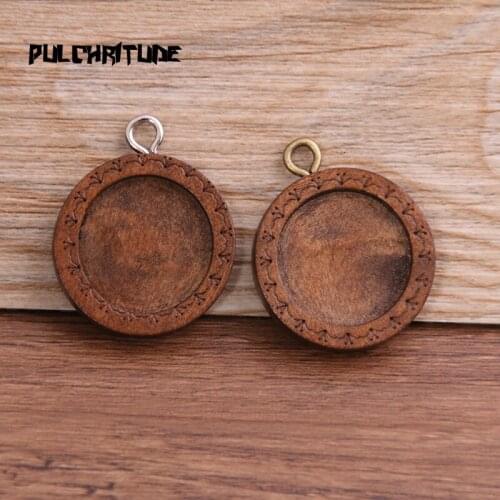 6pcs 18mm Inner Size Brown Color Round Wood Cabochon Base Setting Charms Pendant Necklace Findings 8D1376