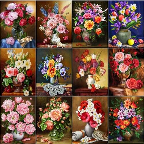 HUACAN 5d Diamond Painting Vase Flower Mosaic Diamond Embroidery Floral Pictures Of Rhinestones Decor For Home