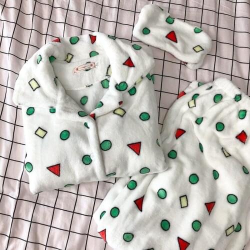 Plus size winter women fashion cartoon print flannel fabric cotton pajama set female trendy comfortable lounge pyjama sleepwear