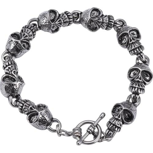 11mm Stainless Steel Curb Cuban Link Chain Skull Bracelet for Men Hiphop Rock Style Trendy Male Wristband Jewelry Gift GL0021