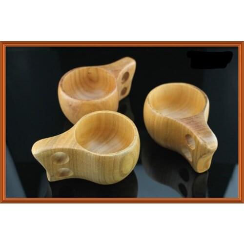 Wooden Coffee Milk Tea Mugs health cute Rubber wood zakka Pure color peacock double-hole handgrip cup craft taza ware