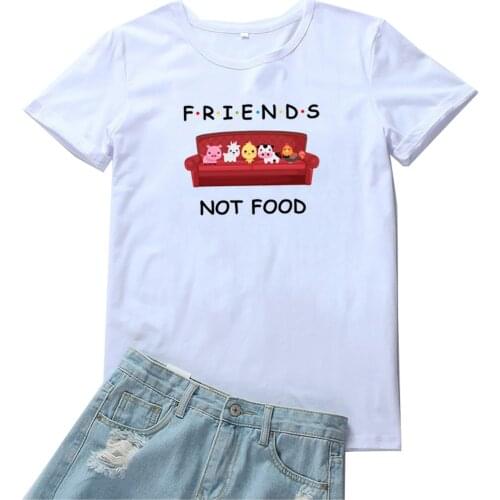 Friends Not Food Women Tees Cute Cartoons Animal Graphic Tee Shirt Femme Personality Tshirt Women Loose Casual T Shirt Womens