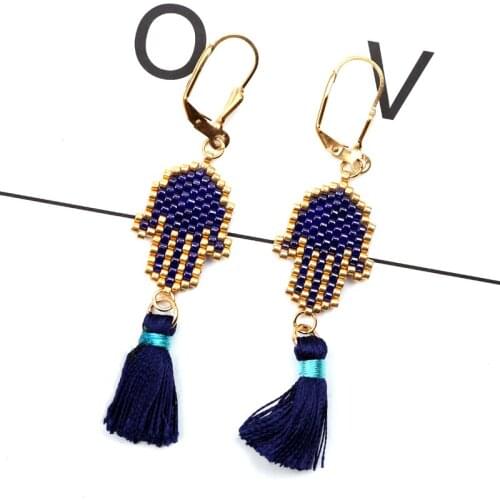 FAIRYWOO Gothic Figure Pendientes Earrings Miyuki Bead Earring Rhinestone Palm Jewelry For Women Evil Eye Earrings Indian Jumkas