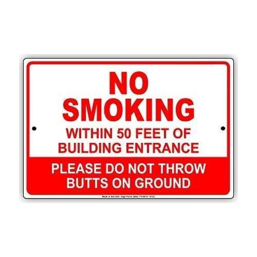 Guadalupe Ross Metal Tin Sign No Smoking Within 50 Feet of Building Entrance Vaping Business Notice Warning Church