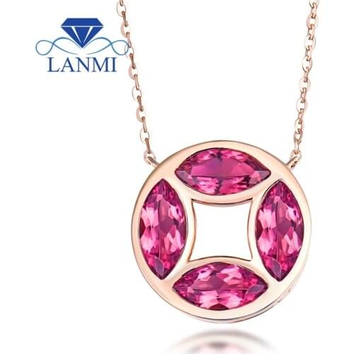 Real 18K Rose Gold Natural Tourmaline Pendant Necklace Loving Fine Jewelry for Mom Wife Christmas Gift WP066