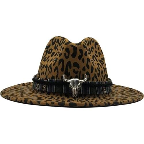 New hot style woolen leopard print top hat flat brim big brim hat couple hat jazz hat 60CM