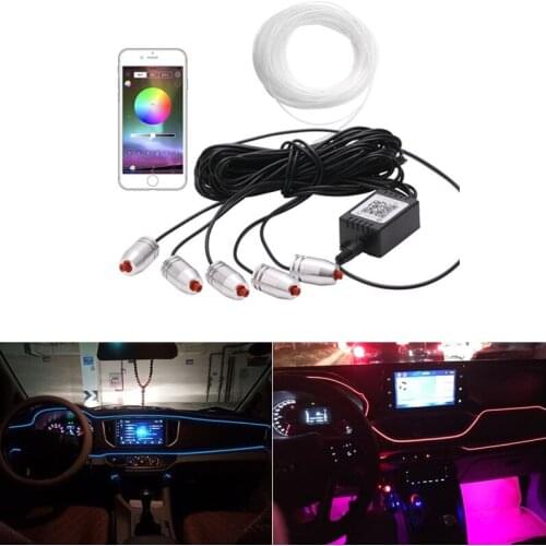 New 6M Sound Active RGB LED Car Interior Light Multicolor EL Neon Strip Light Bluetooth Phone Control Atmosphere Light 12V