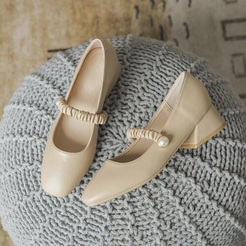 2021 Spring Autumn New Mary Janes Shoes Woman Chunky High Heels Fashion Soft Leather Comfort Dress Shoes for Women Casual Heels