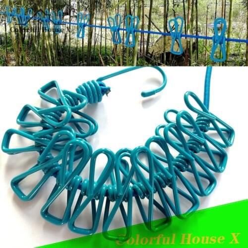 Outdoor Camping Elastic Clothesline Travel Convenient To Dry Clothes Socks With Clips Rope Stretchable Elastic Rope Durable Red