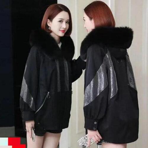 Real Fur Coat New Fashion ParkasThe New Mid-length Fox Fur Collar Rex Rabbit Fur Liner Loose Korean Womens Pike coat