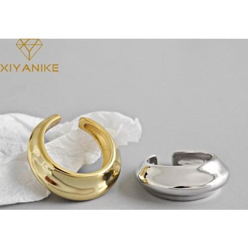 XIYANIKE 925 Sterling Silver Couple Ring Charming Simple Geometric Handmade Jewelry Party Gift for Women Size 16.9mm Adjustable