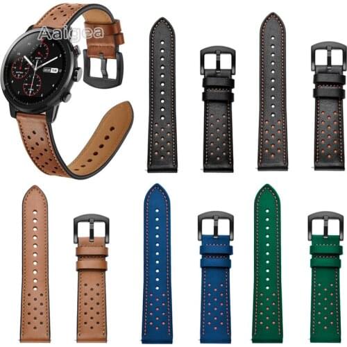 22mm Leather Watch Band Strap for Xiaomi Huami Amazfit Strato Sports Watch 2 Replacement Wrist band strap Leather Bracelet New