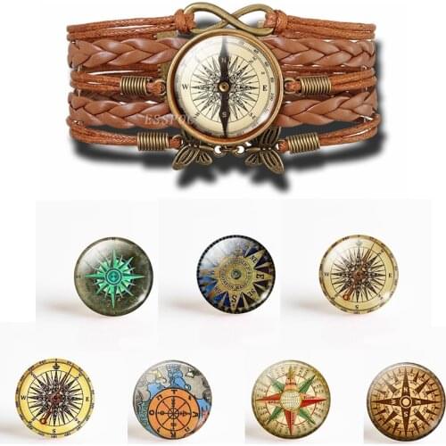 Retro Handcrafted Compass Bronze Brown Bracelet Steampunk Compass Glass Dome Cabochon Jewelry ( Its Not A Real Compass)