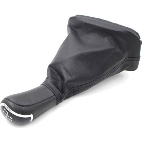 Stick Shifter Knobs 5 Speed Gear Shift Knob Cover Black leather boot Black Silver Cap for Skoda Fabia I MK II MK2 99-07 CNWAGNER