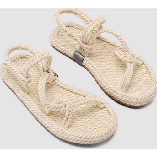Women Raw White Rope Sandals 2020 Summer Hand-Woven Slippers Women Straw Sandals Home Shoes Handmade Women Straw Slippers