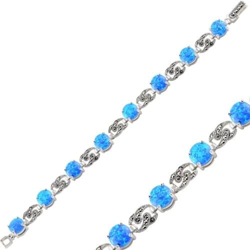 Silverlina Silver Opal & Marcasite Sterling Bracelet