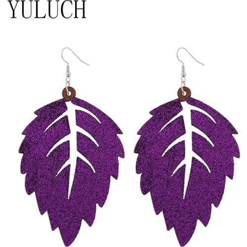 YULUCH Girl wood leaf pendant earrings woman wooden accessories ladies sequin jewelry for office lady earring