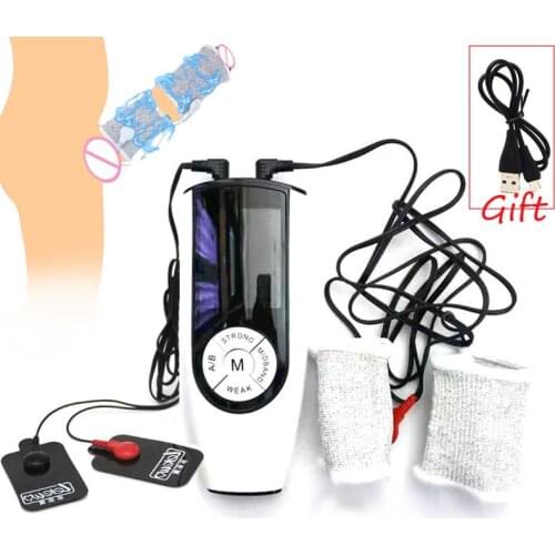 Strongest BDSM Power Box,Electro Shock Penis Ring Electrical Stimulation Cock Ring Penis Sleeve Massage Pads SM Sex Tool For Men