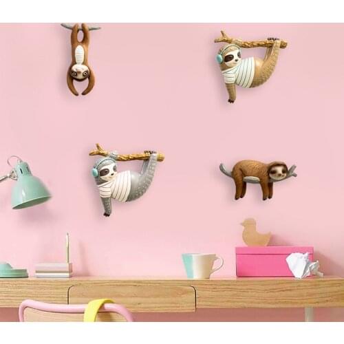 Nordic Cute Sloth Resin Ornaments Wall Hanging Animal Home Living room 3D Wall Sticker Mural Cafe Table Figurines Crafts Decor
