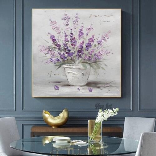 Modern Home Showpieces Vase Flowers Oil Painting Canvas Picture Art Wall Decorative Handmade Knife Abstract Paintings Artwork