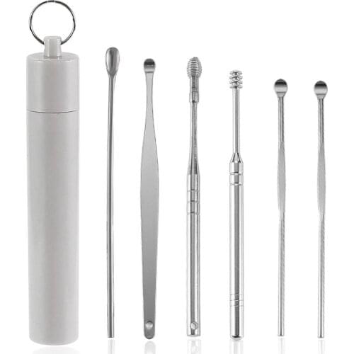 6Pcs/set Stainless Steel Spiral Ear Pick Spoon Ear Wax Removal Cleaner Multifunction Portable Ear Pick Ear Care Beauty Tools