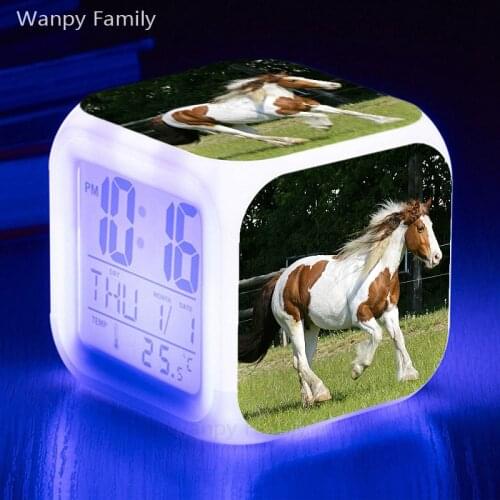 New Hot Sell Horse Alarm Clock 7 Color Change LED Glowing Digital Alarm Clock Kids Birthday Gift Multifunction Electronic clock