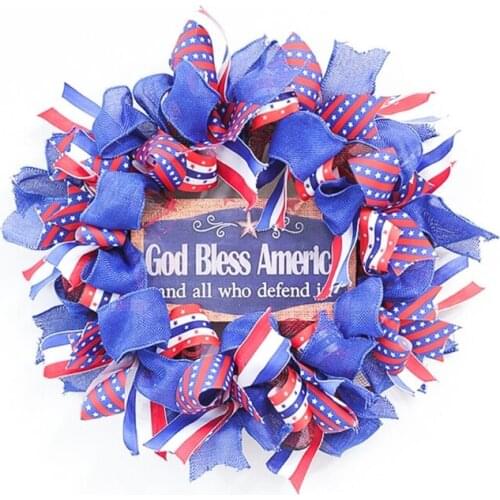 Independence Day Door Hanging Wreath Veterans Day Garland Front Door Round Wood Sign Elegant Door Decoration Ornaments