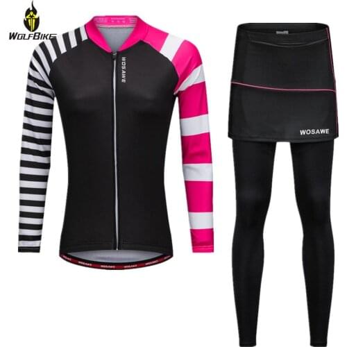 WOSAWE Womens Cycling Jersey Set Soft Mtb Bicycle Jersey Gel Pad Skirt Pants Bike Sportswear Riding Clothing Long Sleeve Suit