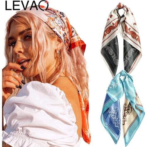 Levao Satin Square Hair Bow Scarf Scrunchies Stripe Printed Turban Headband Soft Bandanas Headwrap for Women Hair Accessories