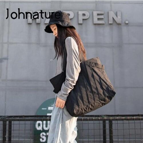 Johnature Simple Striped Cotton Cloth Bag 2021 New Leisure Women Shoulder Bags Versatile Large Capacity Handbag Casual Tote