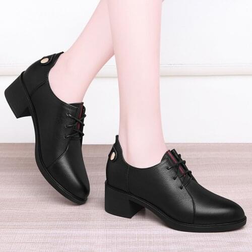 Womens shoes Genuine Leather lace-up Platform high heel Round toe platform casual shoes British style tooling shoes Lace-up