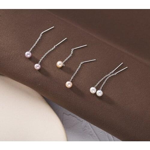 Fashion natural freshwater pearl earings for women gifts, simple new 925 sterling silver ear line dangle earrings fine jewelry