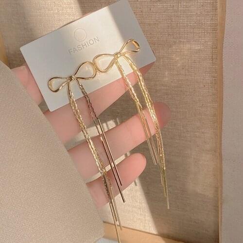 PERMIH Women’s Earrings Simple Vintage Gold Color Long Thread Tassel Drop Earrings For Women Korean Fashion Bow Earrings