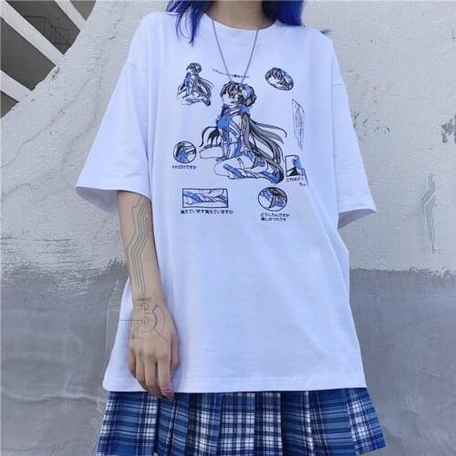 Anime Print Short Sleeve Black Punk Harajuku Vintage Tops Tee Punk Dropshipping Loose Gothic Clothes Korean Style Women T-Shirts